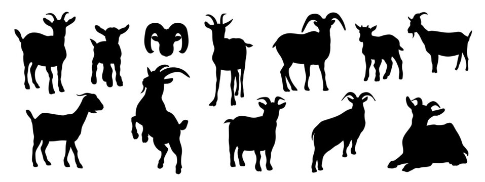Goat silhouette collection vector.