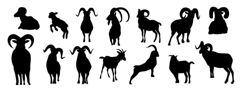Goat silhouette collection vector.