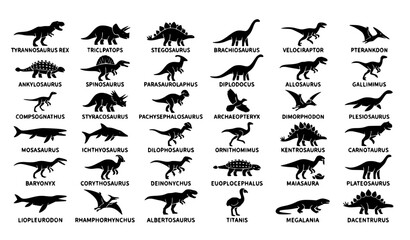 Extinct Dinosaur and Prehistoric Animal Silhouette Pack with Jurassic Marine and Flying Reptiles © Tonmoy