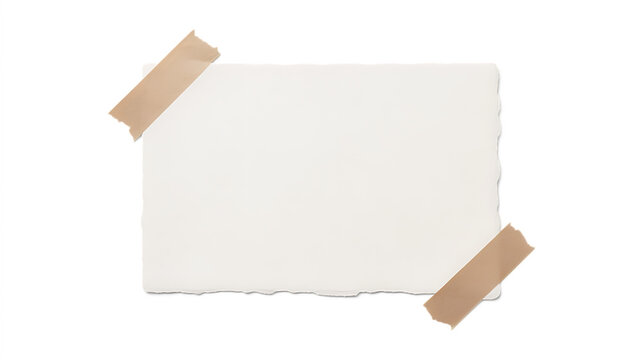 Torn paper note with beige tape on corners isolated on a transparent background ripped edge d