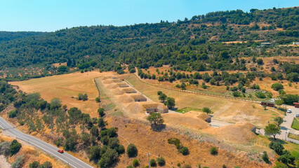 Fototapeta premium Kilitbahir, Turkey. The historic Mecidiye Bastion on the Gallipoli Peninsula, a 19th-century Ottoman fortification overlooking the Dardanelles Strait. Aerial view