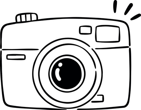Cute hand-drawn kawaii cartoon camera doodle line art minimal vector illustration clipart
