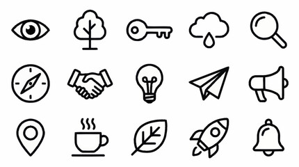 Fototapeta premium Minimalist black line icons set for various concepts.