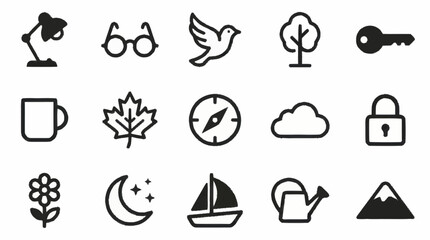 Fototapeta premium Minimalist black and white icon set for various themes.