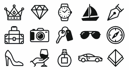Collection of black and white line icons for various themes. © Kiki
