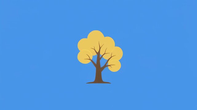Autumn tree growth cycle in progression against clear blue sky