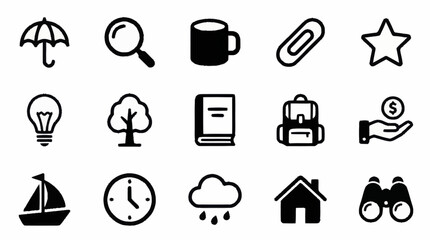 Fototapeta premium Collection of black and white icons for various themes.