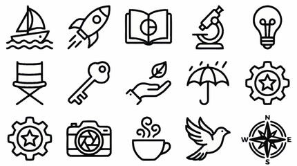 Collection of minimalist line art icons for various themes. © Kiki
