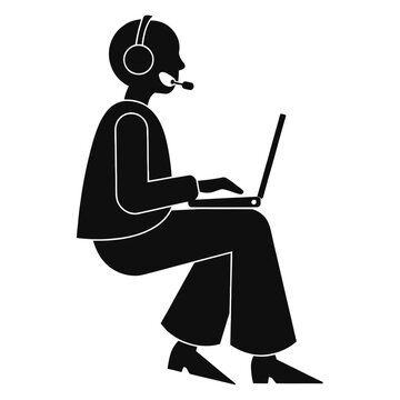 Customer service agent sits in profile wearing a headset and typing on a portable laptop.