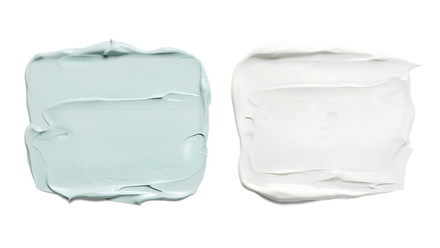Two thick paint smears light blue and white isolated on a transparent background paint texture