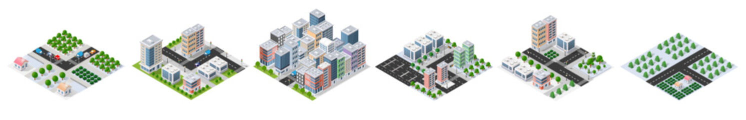 Isometric urban city planning and infrastructure elements © AlexZel