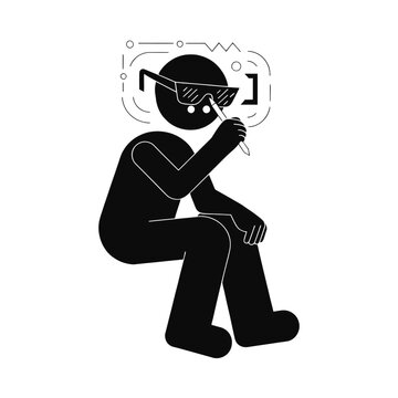 Software developer wearing virtual reality glasses analyzes complex code logic with a stylus pen.