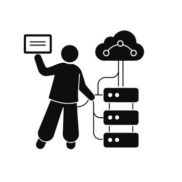 Systems administrator manages cloud storage infrastructure connected to local server hardware.