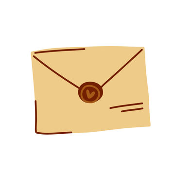 Classic Sealed Envelope with Wax Stamp, Hand Drawn Vintage Letter Illustration for Invitations, Personal Correspondence and Elegant Stationery Design