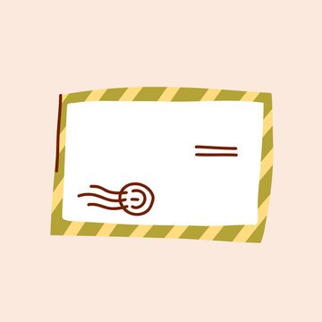 Vintage Airmail Envelope with Postal Stamp Border, Minimal Hand Drawn Stationery Illustration for Letters, Invitations and Postal Correspondence