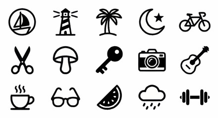 Collection of minimalist black icons for various themes. © Joko