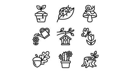 Garden and forest nature line icon collection. © Betatas