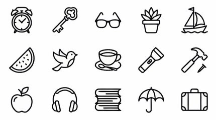 Collection of minimalistic line art icons for various themes. © Joko