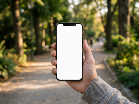 Parkside Pause: Blank-Screen Smartphone in Hand&mdash;Golden Hour Glow, Lush Bokeh, and 8K Lifestyle Clarity