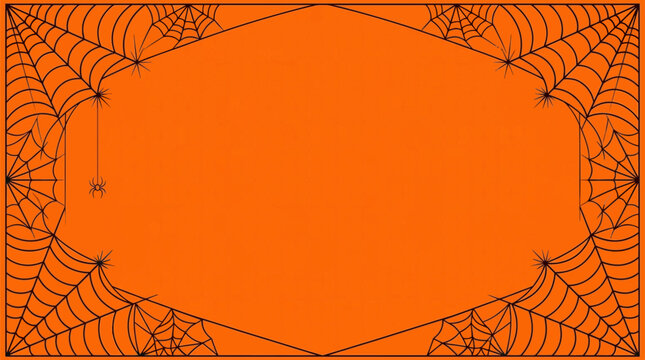 Vibrant orange background with intricate black spider web pattern border