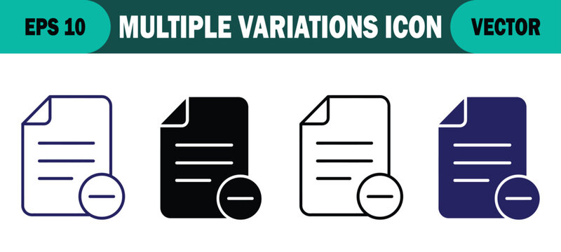 Document file with minus removal sign icon set document subtraction interface collection business computer software