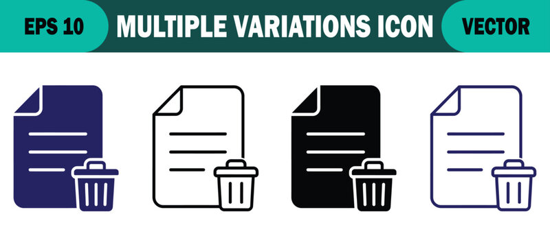 Document file with trash bin delete icon set document interface collection business computer information software
