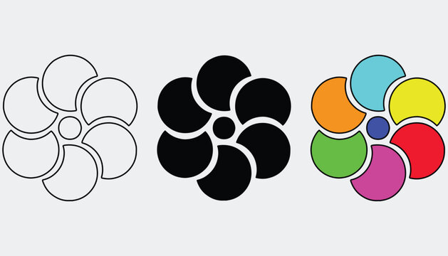 Vibrant geometric flower logo icon with overlapping colorful circular petals isolated on light background