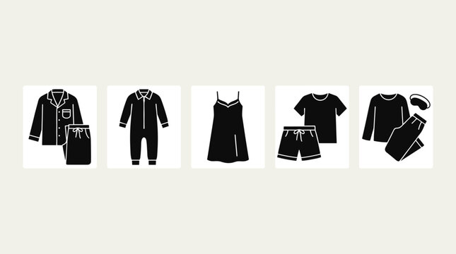 Set of various comfortable nightwear and pajama icons