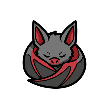 Adorable nocturnal creature sleeping peacefully, a charming gray bat mascot design for various branding needs