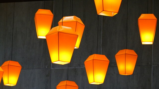 Chinese-style lanterns decorated indoors