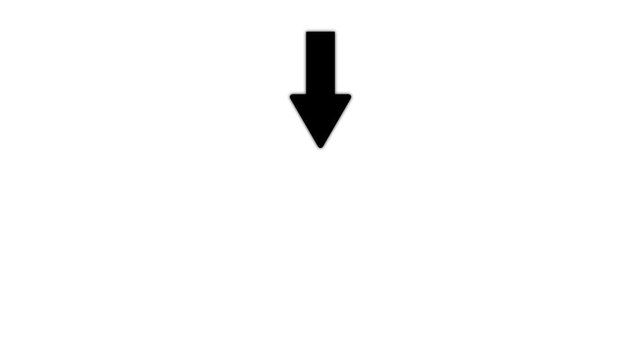 Solid black arrow pointing downwards isolated on a plain white background for navigation or direction indication in digital projects