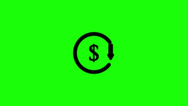 Black dollar sign inside a circular arrow with a downward pointing arrow on a bright green background representing financial loss or devaluation