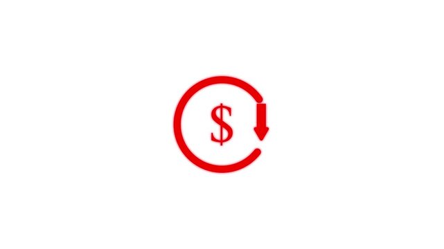 Red dollar sign inside a circular arrow with a downward pointing arrow on a white background representing financial loss or devaluation