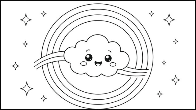 Cute cartoon ghost floating in decorative frame. Spooky Halloween illustration with friendly spirit and circular border pattern.