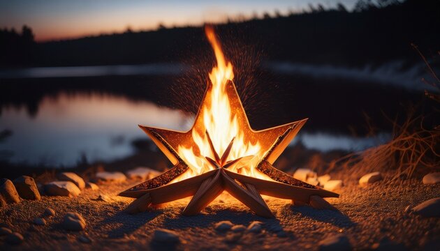 campfire flame in a star shape outdoor cooking concept fireplace cozy night