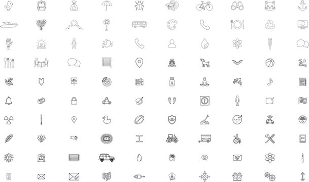100 Hand-Traced Minimalist Vector Icon Collection Bundle: Hand-Drawn Outline Line Art Icons for Nature, Travel, Tech, Food, Health, Pets, Education and Graphic Design, Single Scalable EPS File