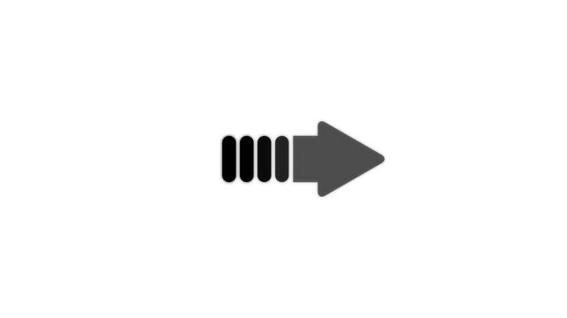A dark grey arrow pointing to the right with a segmented tail consisting of four rounded bars isolated on a plain white background