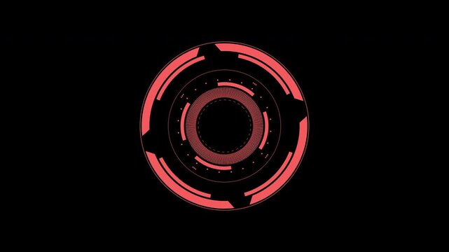 Target circle 2d HUD red circular target interface for high tech designs, scifi scenes, futuristic displays, interactive digital concepts, tech presentations.