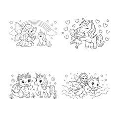 Cute fantasy animal friends hugging and playing together. Whimsical woodland creatures in a heartwarming embrace vector illustration. © Maruf Hasan