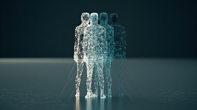 Point cloud human figures in virtual environment.