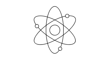 Scientific atom symbol vector icon illustration, clean black outline of an atomic structure with nucleus and orbiting electrons, isolated on white background for educational and physics related © MDRasel
