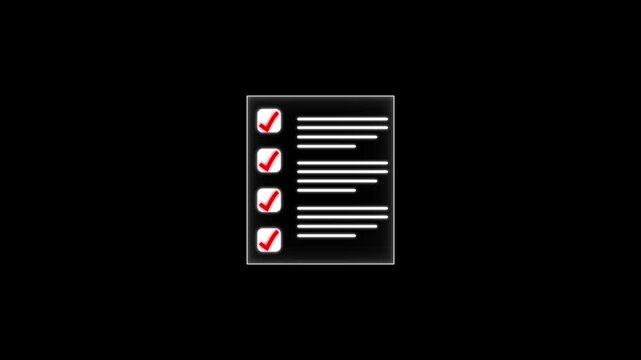 White checklist with four completed tasks marked with red checkmarks on a dark background for digital task management systems and forms