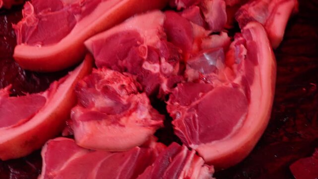 Fresh raw pork meat chunks