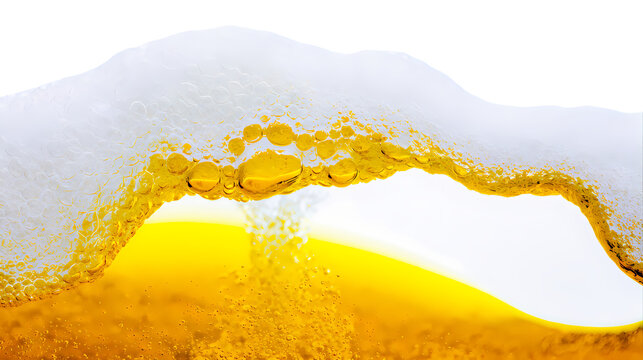 A close-up of beer foam on transparent background