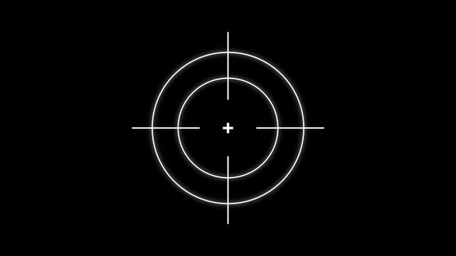 White circular crosshair target scope centered on a solid black background for gaming and military and precision aiming interface
