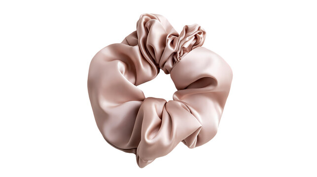 A pink satin scrunchie on transparent background