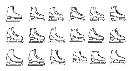 Obraz premium Collection of Ice Skate Icons, Figure Skating Equipment, Winter Sports Line Art