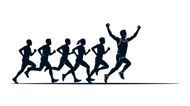 Athletes Marathon Race Silhouette Victory Celebration Winning Runners Sports Illustration