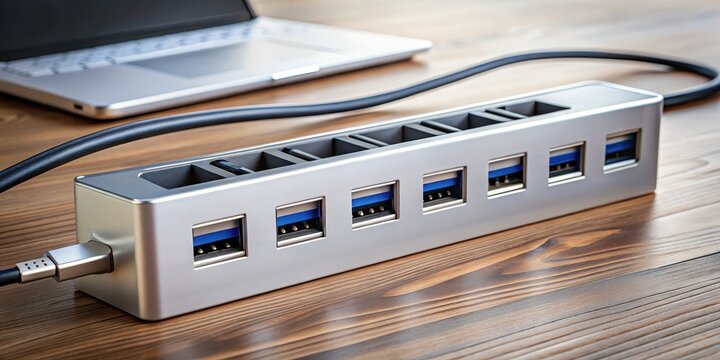 Modern USB hub with multiple ports and cables