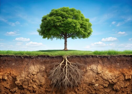 Soil layer cross section with roots